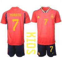 Spanien Alvaro Morata #7 Heimtrikotsatz Kinder WM 2022 Kurzarm (+ Kurze Hosen)